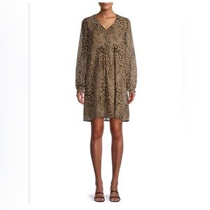 NWT Long Sleeve Peasant Dress Leopard Print V Neck Sheer Lined size Medium 8/10
